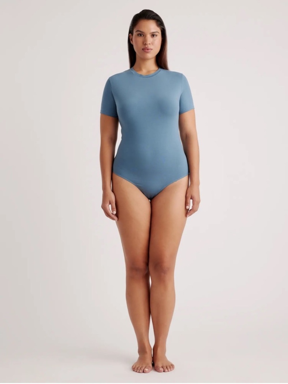NWT QUINCE Stretch Cotton Jersey Short Sleeve Bodysuit Ocean Small 0974